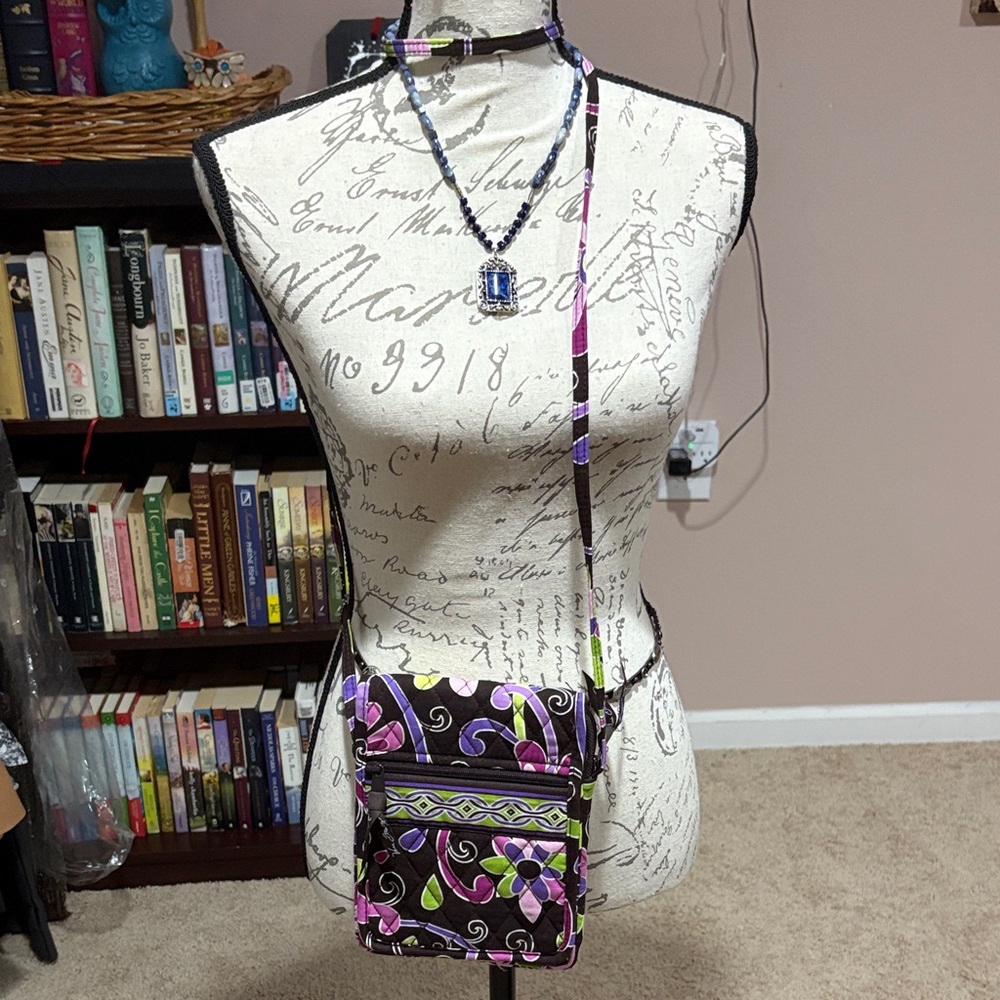 Vera Bradley Crossbody Bag - Black and Purple Floral
